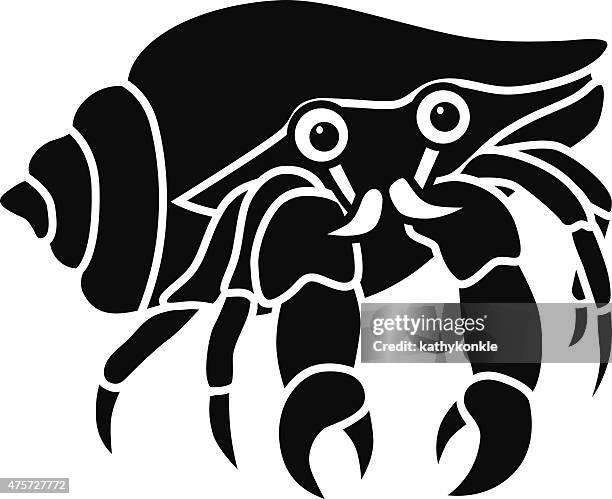 vector hermit crab icon stencil in black and white - hermit crab stock illustrations