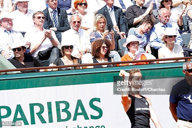 Singer Patrick Bruel , Caroline Nielsen and Actress Alice Taglioni attend the 2015 Roland Garros French Tennis Open - Day Eleven, on June 3, 2015 in...
