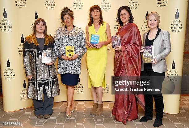 Baileys Women's Prize for Fiction 2015 shortlisted authors Ali Smith, Laline Paull, Rachel Cusk, Kamila Shamsie and Sarah Waters, American author...