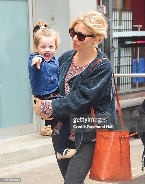 Sienna Miller and daughter Marlowe Ottoline Layng Sturridge are seen in Soho n June 3, 2015 in New York City.