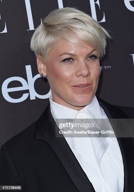 Singer Pink arrives at the 6th Annual ELLE Women In Music Celebration Presented by eBay at Boulevard3 on May 20, 2015 in Hollywood, California.