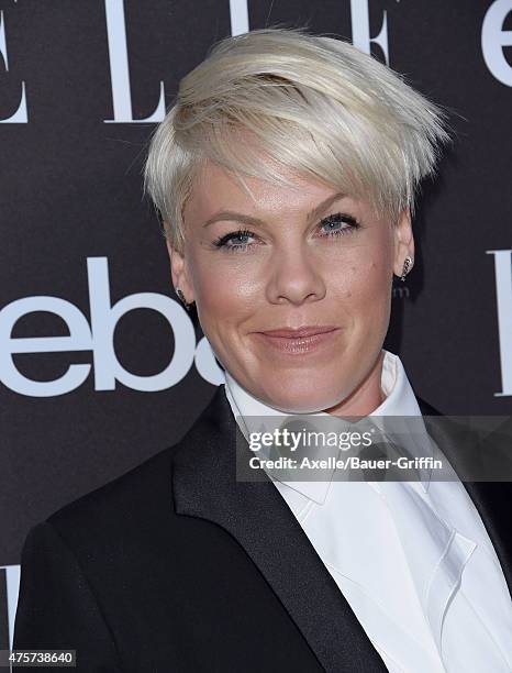 Singer Pink arrives at the 6th Annual ELLE Women In Music Celebration Presented by eBay at Boulevard3 on May 20, 2015 in Hollywood, California.