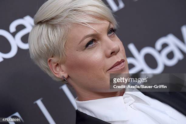 Singer Pink arrives at the 6th Annual ELLE Women In Music Celebration Presented by eBay at Boulevard3 on May 20, 2015 in Hollywood, California.