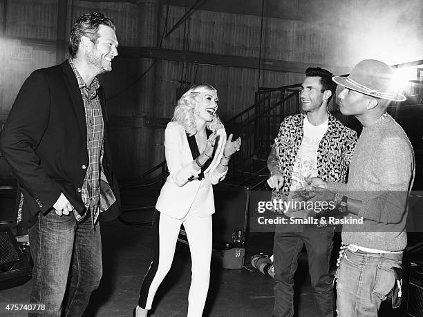 Adam Levine, Gwen Stefani, Pharrell Williams, Blake Shelton for Billboard Magazine on September 9, 2014 in Los Angeles, California.