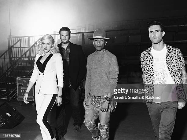 Adam Levine, Gwen Stefani, Pharrell Williams, Blake Shelton for Billboard Magazine on September 9, 2014 in Los Angeles, California.