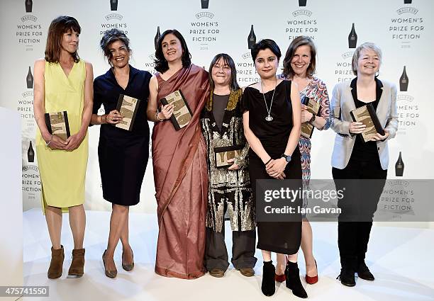 Baileys Women's Prize for Fiction 2015 shortlisted authors Rachel Cusk, Laline Paull, Kamila Shamsie, Ali Smith, chair of judges Shami Chakrabarti,...