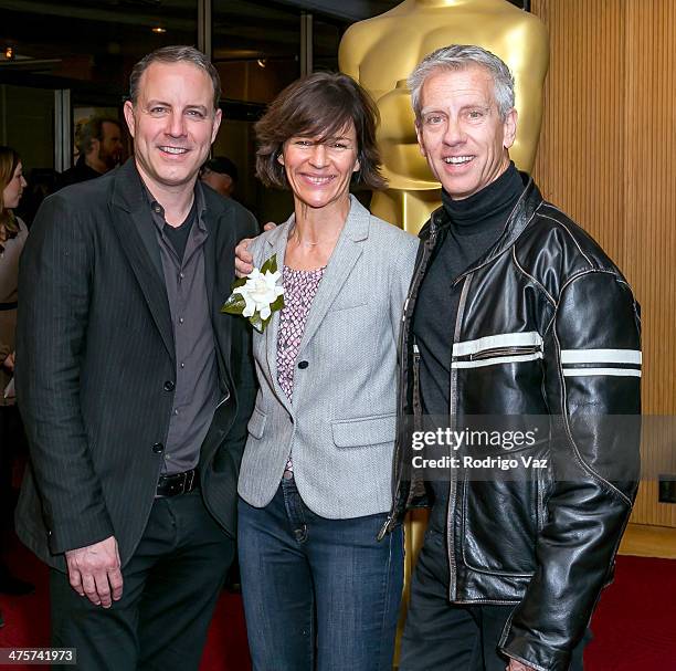 Director Kirk DeMicco, producer Kristine Belson and animator Chris Sanders attend the 86th Annual Academy Awards Oscar Week Celebrates Animated...