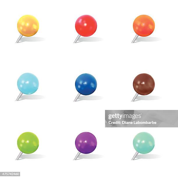 colorful round thumbtack set with shadows - push pin 幅插畫檔、美工圖案、卡通及圖標