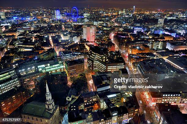london west-end bird's-eye view at night - soho london fotografías e imágenes de stock