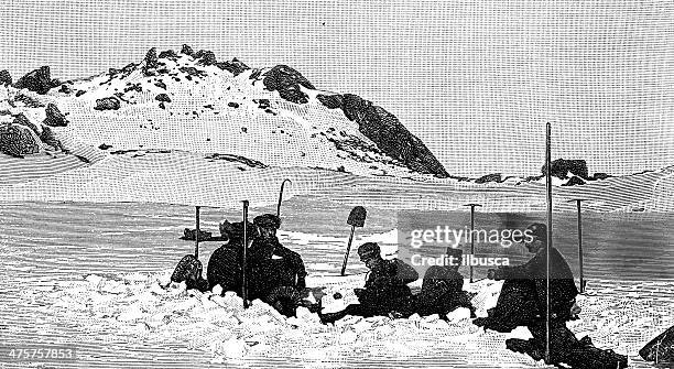 antique illustration of people on french alps - french alps stock illustrations