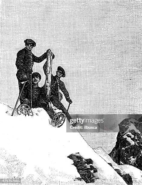 antique illustration of people on french alps - french alps stock illustrations
