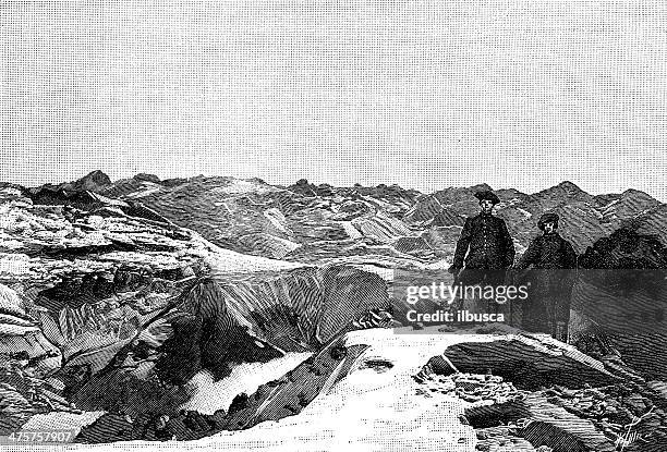 antique illustration of people on french alps - french alps stock illustrations