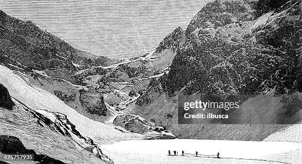 antique illustration of people on french alps - french alps stock illustrations