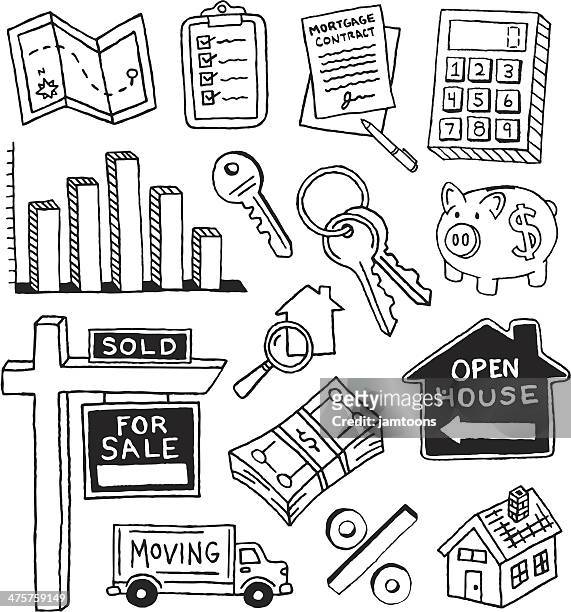 real estate doodles - checklist icon stock illustrations