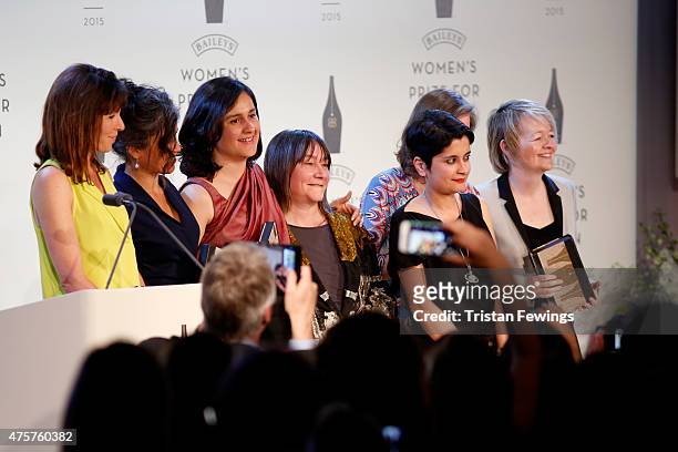 Baileys Women's Prize for Fiction 2015 shortlisted authors Rachel Cusk, Laline Paull, Kamila Shamsie, Ali Smith, chair of judges Shami Chakrabarti,...