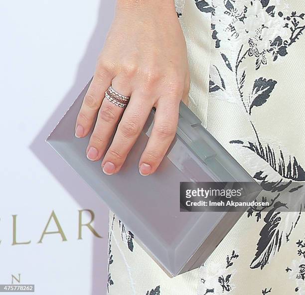 Actress Sophia Bush, cluch and ring detail, attends the British Consul General hosted Theirworld collaboration with Astley Clarke summer reception at...