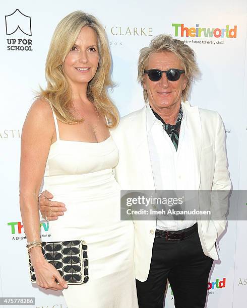 Singer/songwriter Rod Stewart and wife, Penny Lancaster, attend the British Consul General hosted Theirworld collaboration with Astley Clarke summer...