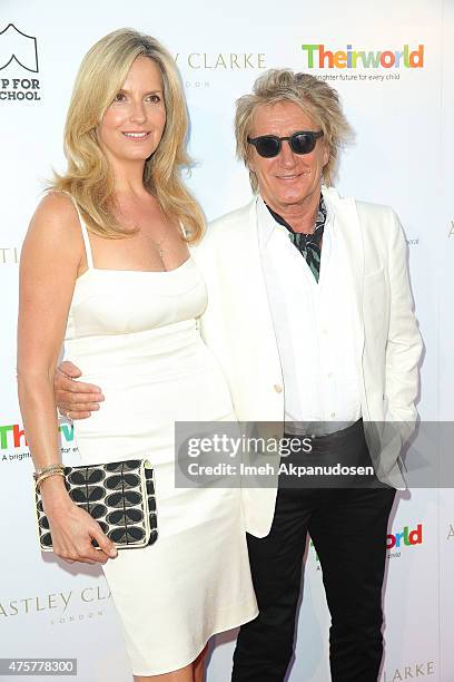 Singer/songwriter Rod Stewart and wife, Penny Lancaster, attend the British Consul General hosted Theirworld collaboration with Astley Clarke summer...