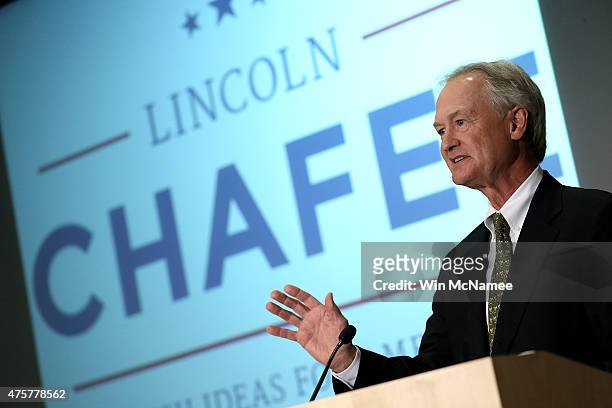 Democratic presidential candidate and former Sen. Lincoln Chafee announces his candidacy for the U.S. Presidency at George Mason University June 3,...