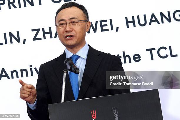 Enlight Media CEO Wang Changtian attends the TCL Chinese Theatre IMAX hand/footprint ceremony honoring Justin Lin, Zhao Wei, Huang Xiaoming during...