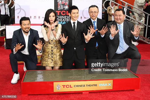 Director Justin Lin, actors Zhao Wei, Huang Xiaoming, Enlight Media CEO Wang Changtian and Chairman at Seven Stars Entertainment Bruno Wu are honored...
