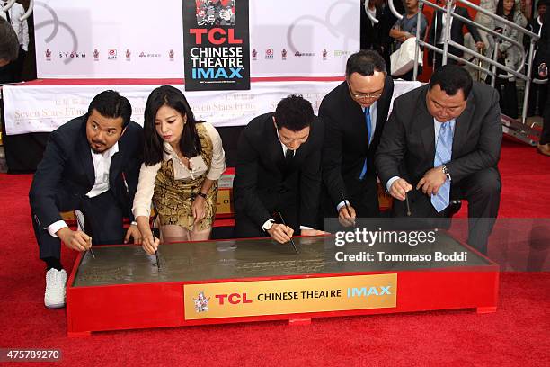 Director Justin Lin, actors Zhao Wei, Huang Xiaoming, Enlight Media CEO Wang Changtian and Chairman at Seven Stars Entertainment Bruno Wu are honored...