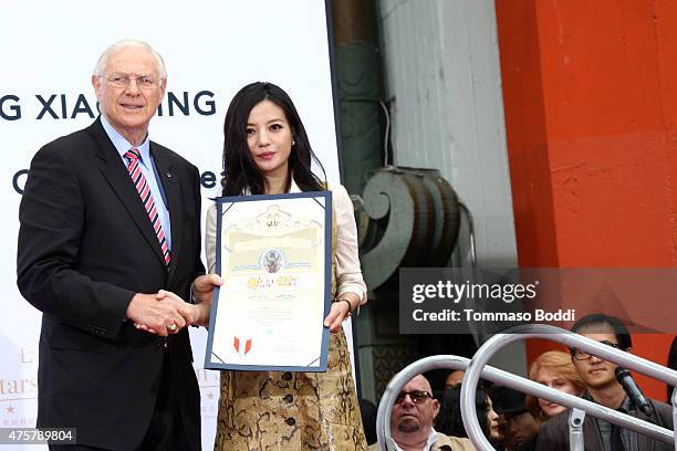 Los Angeles County Board of Supervisors Michael D. Antonovich honors actress Zhao Wei during the TCL Chinese Theatre IMAX hand/footprint ceremony...