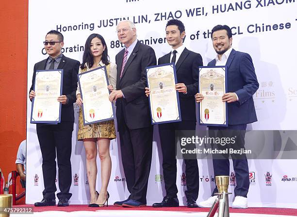 Mr. E, Actress Zhao Wei, LA County Board of Supervisors Michael D. Antonovich, Actor Huang Xiaoming and Film Director Justin Lin attend Bruno Wu and...