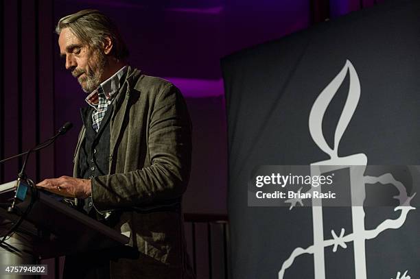 Jeremy Irons speaks during Amnesty International UK celebrate 10th anniversary of headquaters on June 3, 2015 in London, England.