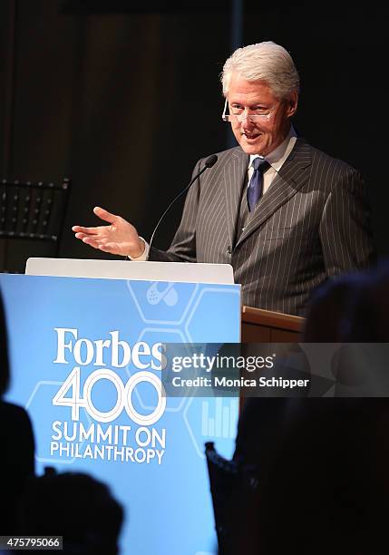 Former US President Bill Clinton speaks at the Forbes' 2015 Philanthropy Summit Awards Dinner on June 3, 2015 in New York City.