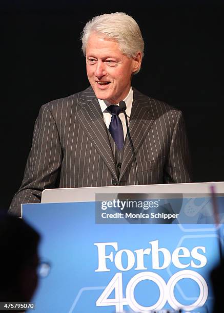Former US President Bill Clinton speaks at the Forbes' 2015 Philanthropy Summit Awards Dinner on June 3, 2015 in New York City.