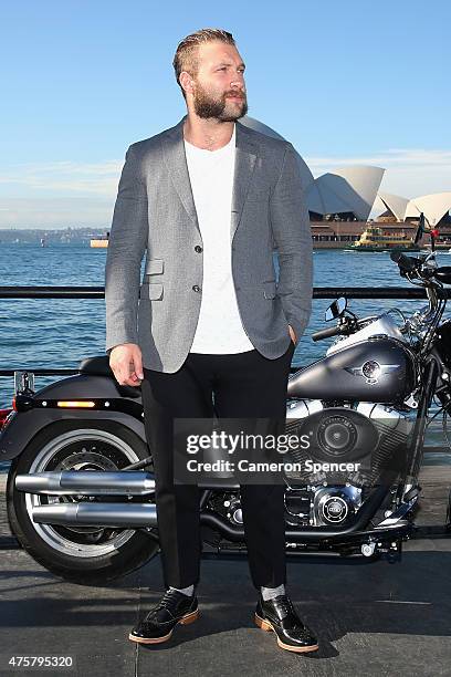 Actor Jai Courtney poses during a 'Terminator Genisys' photo call at the Park Hyatt Sydney on June 4, 2015 in Sydney, Australia.