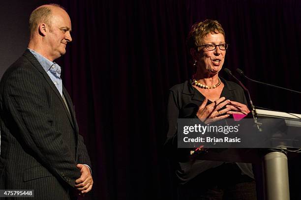 Tim McInnerny and Kate Allen speak during Amnesty International UK celebrate 10th anniversary of headquaters on June 3, 2015 in London, England.