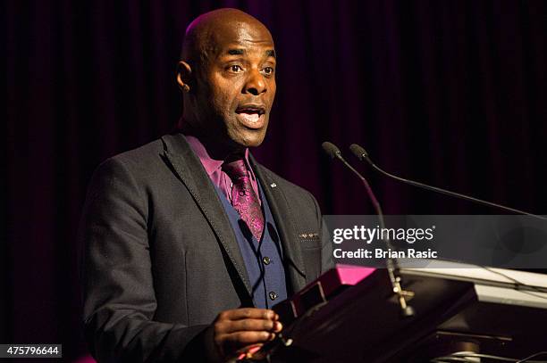 Paterson Joseph speaks during Amnesty International UK celebrate 10th anniversary of headquaters on June 3, 2015 in London, England.