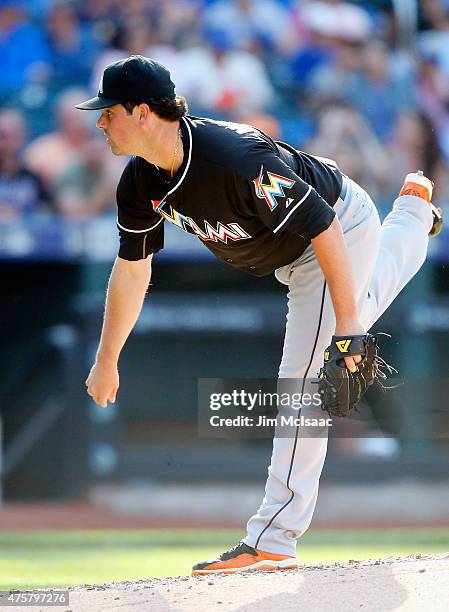 Vin Mazzaro of the Miami Marlins in action against the New York Mets at Citi Field on May 30, 2015 in the Flushing neighborhood of the Queens borough...