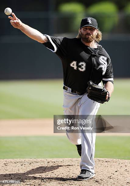 MItchell Boggs of the Chicago White Sox pitches during the game against the Los Angeles Dodgers on February 28, 2014 at The Ballpark at Camelback...