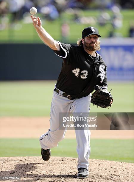 MItchell Boggs of the Chicago White Sox pitches during the game against the Los Angeles Dodgers on February 28, 2014 at The Ballpark at Camelback...