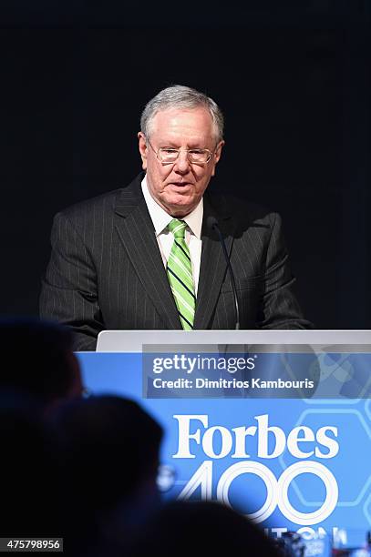 Chairman and Editor-in-Chief of Forbes Media Steve Forbes speaks during the Forbes' 2015 Philanthropy Summit Awards Dinner on June 3, 2015 in New...