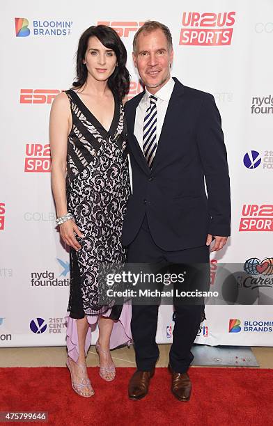 Actress Michele Hicks and Up2Us Sports Founder and CEO Paul Caccamo attend the Up2Us Sports celebration of 5 Years of change through sports on June...