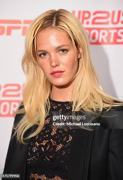 Model Erin Heatherton attends the Up2Us Sports celebration of 5 Years of change through sports on June 3, 2015 at the IAC Building in New York City.