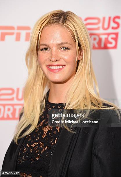 Model Erin Heatherton attends the Up2Us Sports celebration of 5 Years of change through sports on June 3, 2015 at the IAC Building in New York City.