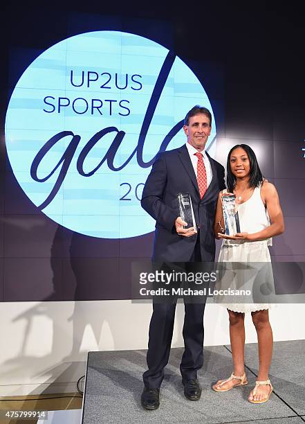 Honorees coach Steve Bandura and Mo'ne Davis attend the Up2Us Sports celebration of 5 Years of change through sports on June 3, 2015 at the IAC...