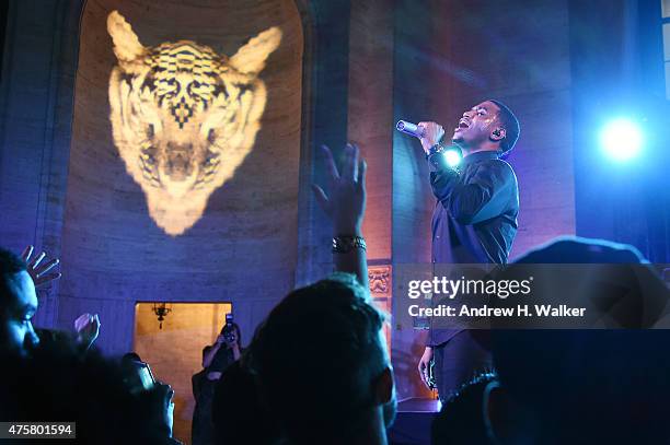 Singer-songwriter Trey Songz performs on stage during the Moet Nectar Imperial Rose x Marcelo Burlon Launch Event on June 3, 2015 in New York City.