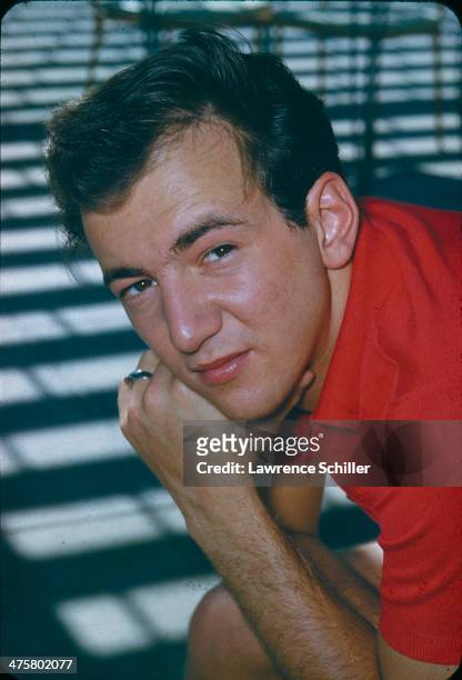 Portrait of American singer and actor Bobby Darin as he poses with his hand on his chin, Las Vegas, Nevada, 1959.