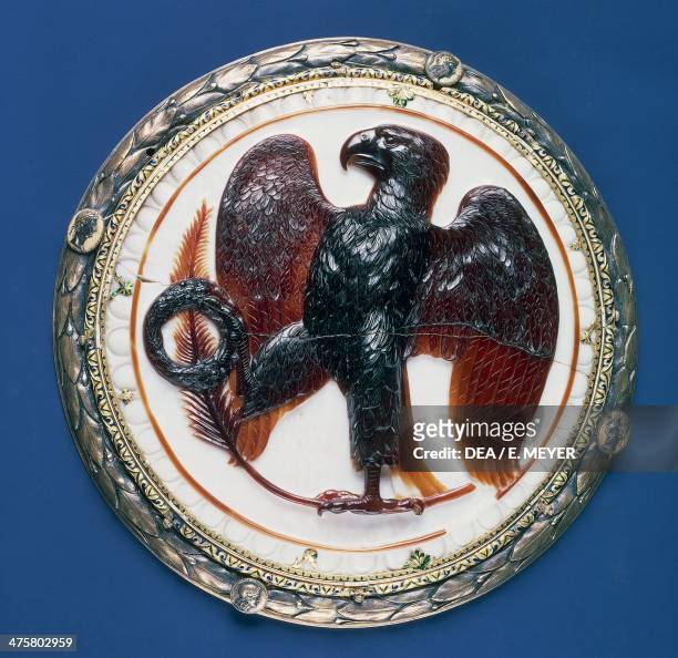 Cameo with eagle and symbols of victory, onyx, silver-gilt frame in the second half of 16th century made by Piccinino manufacturers of Milan ,...