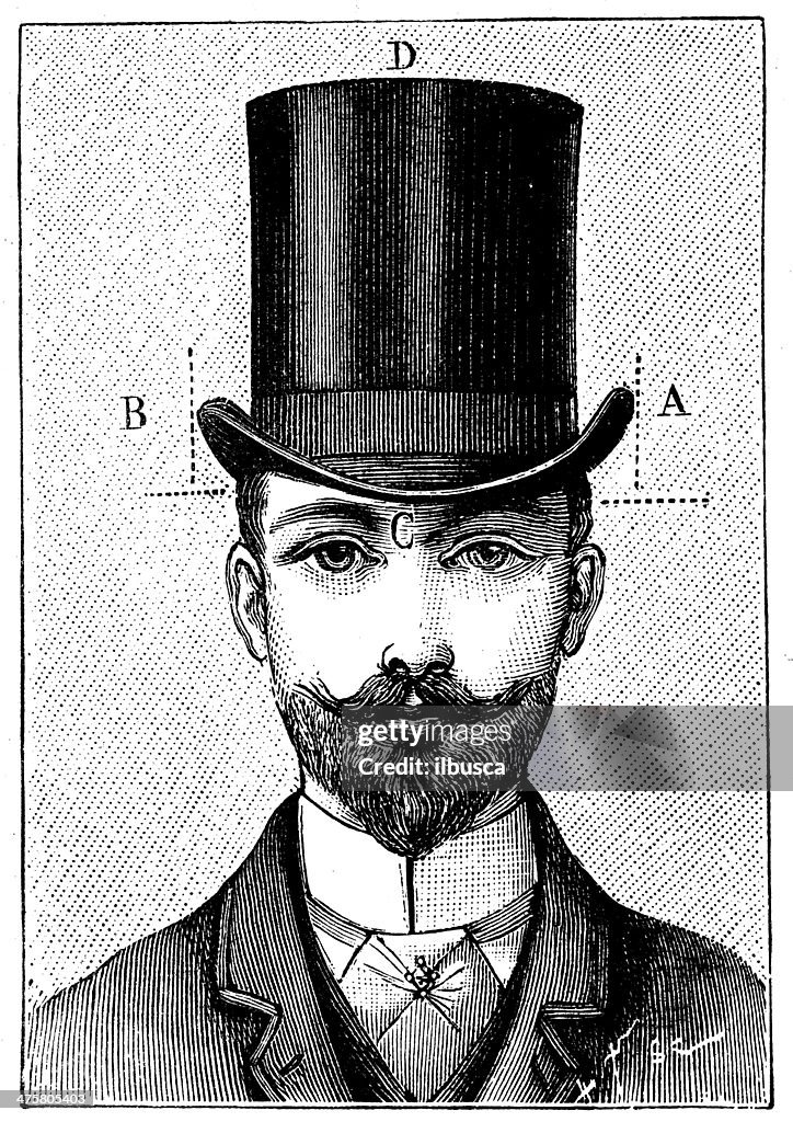 Vintage illustration eines gentleman Hut Maße