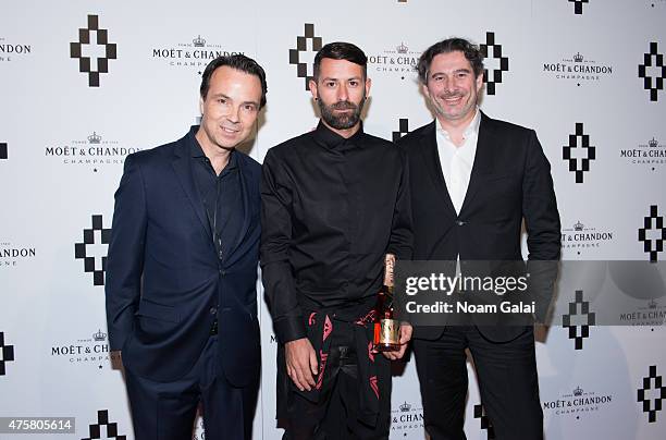 Vice President of Moet & Chandon at Moet Hennessy USA Thomas Bouleuc, fashion designer Marcelo Burlon, and Head Winemaker at Moet & Chandon Benoit...