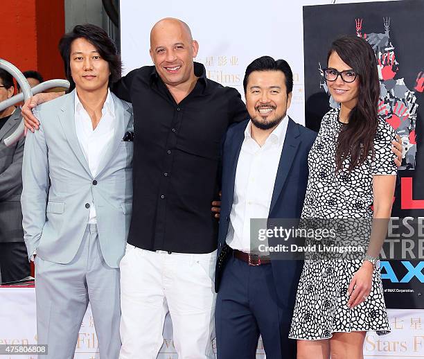 Actors Sung Kang and Vin Diesel, director Justin Lin and actress Jordana Brewster attend the Hand and Footprint Ceremony for Justin Lin, Zhao Wei and...