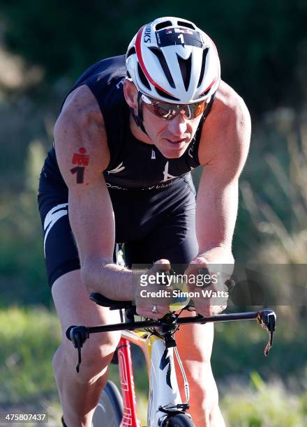 Bevan Docherty of New Zealand during the cycle leg of the New Zealand Ironman on March 1, 2014 in Taupo, New Zealand.