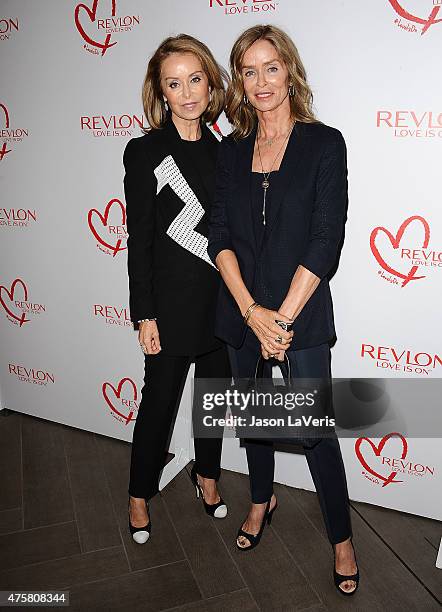 Marjorie Bach and Barbara Bach attend Revlon's celebration of achievements in cancer research at Four Seasons Hotel Los Angeles at Beverly Hills on...